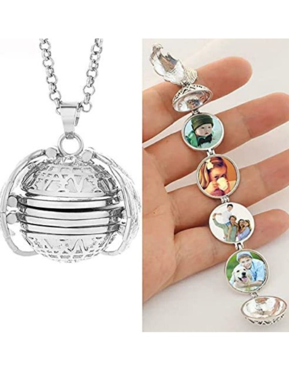 Silver Picture Locket Necklace Hidden Photo Pendant Memory Keepsake Gift